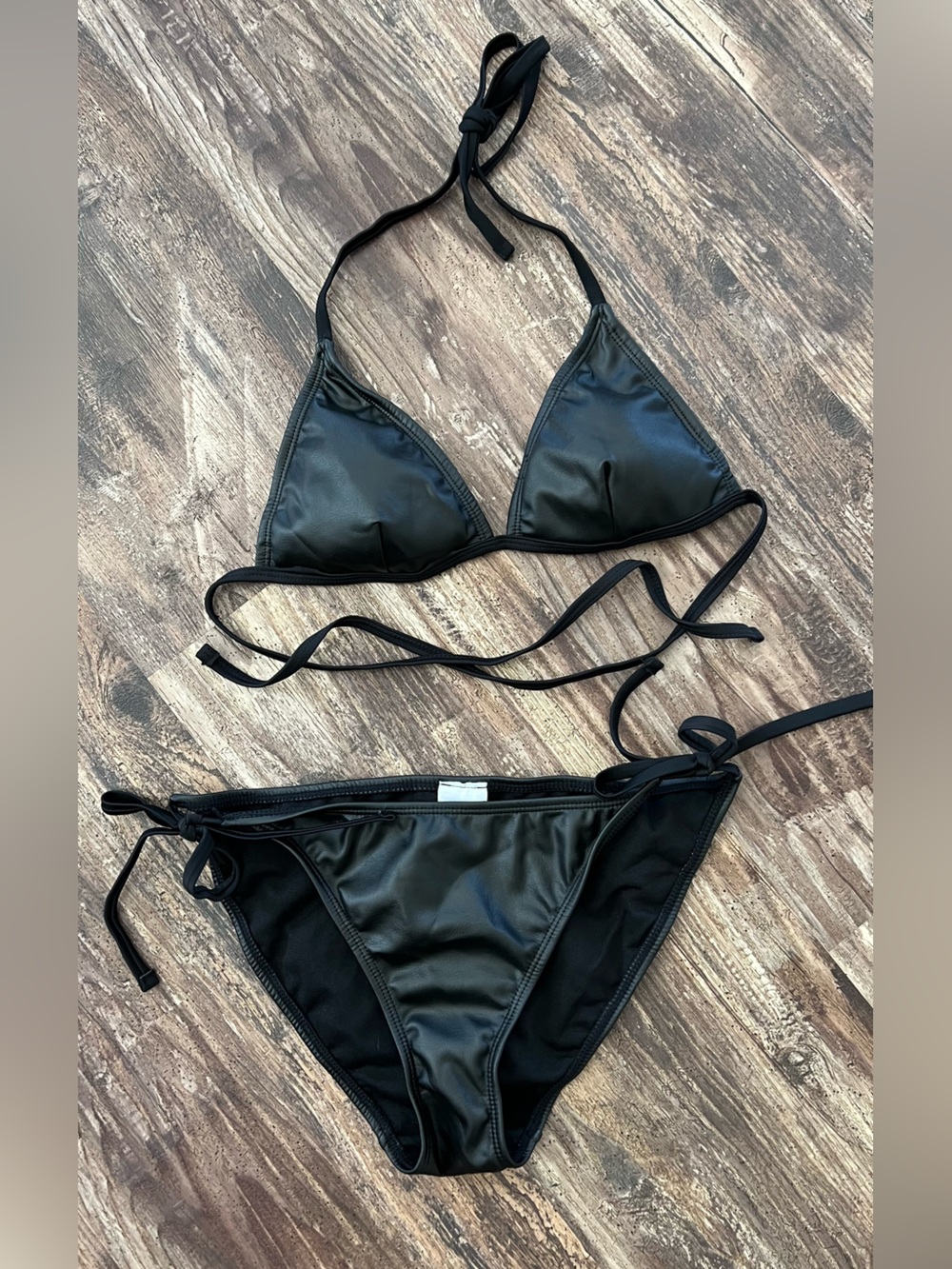 No Boundaries Black Triangle String Bikini Set